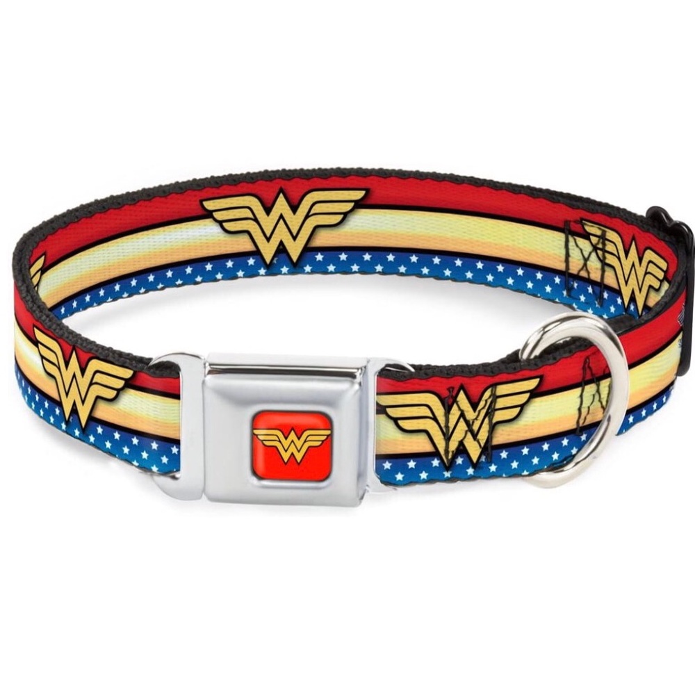 Buckle Down Wonder Woman Logo Stars and Stripes Dog Collar